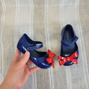 Mini Melissa‎ Furadinha Jelly Flats Mary Jane Shoes Size 7 Blue Red Bow